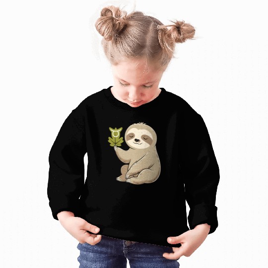 Taurus Zodiac Sloth with Leaf Symbol Serenity Sweatshirts