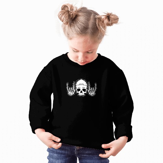 Skull Rock On Skeleton Hands Art Sweatshirts