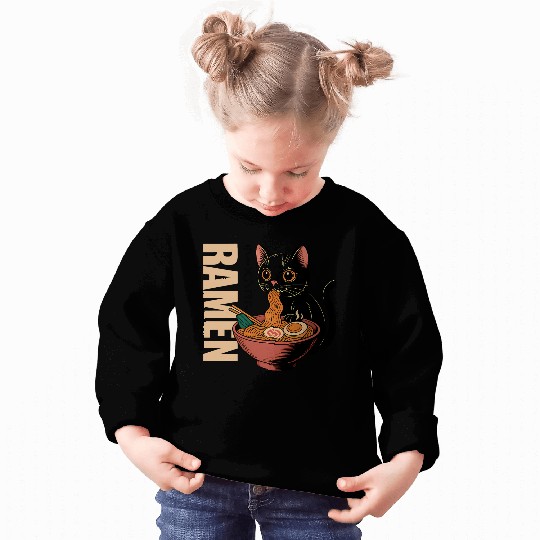 Black Cat Ramen Illustration Sweatshirts