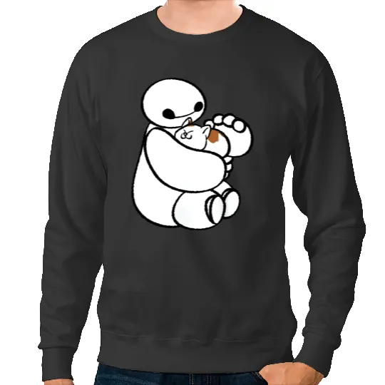 Lovely Baymax With Cat Sweatshirts, Baymax With Cat Disney Sweatshirts, Baymax Sweatshirts, Big Hero 6 Sweatshirts, Disney Gift