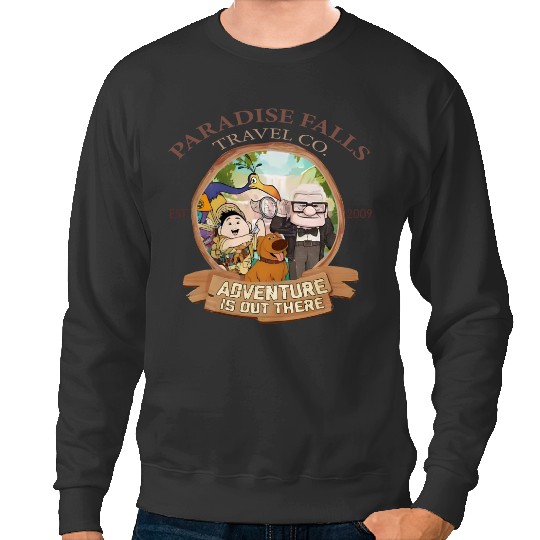 Disney Up Paradise Falls Est 2009 Travel Co. Sweatshirts, Adventure is out there Disney Up Sweatshirts