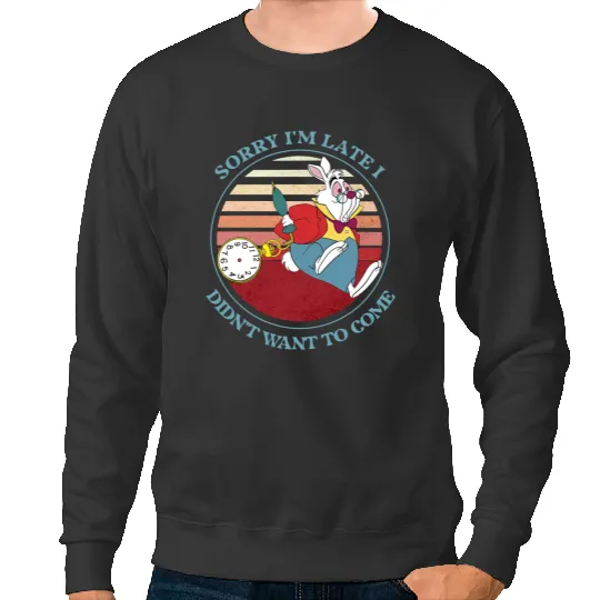Disney Alice In Wonderland White Rabbit Sorry I Am Late Sweatshirts , Vintage Disneyland  Family Matching Vacation Sweatshirts