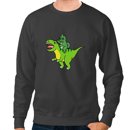 Dinosaur Dino Chameleon Riding TRex Dinosaur Pet Sweatshirts