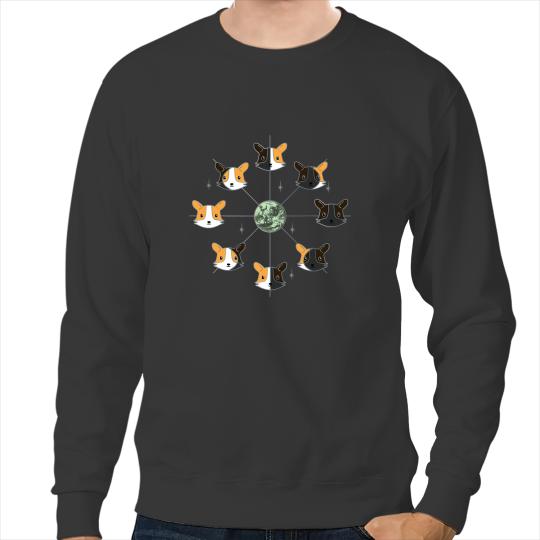 Corgi Moon Phases with Light Green Sweatshirts