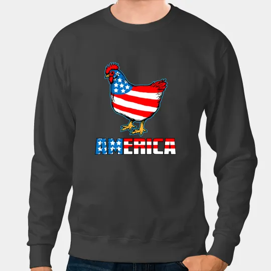 Chicken Poultry American Patriot Red White And Blue Chicken Patriotic Sweatshirts