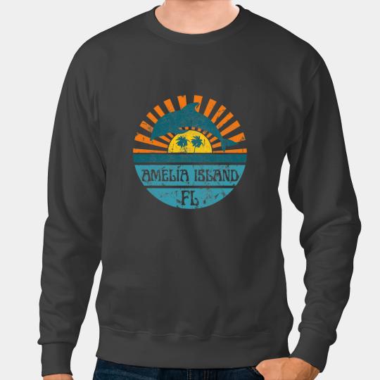 Dolphin Gift Amelia Island Florida Beach Dolphin Retro Sunset vintages Sweatshirts