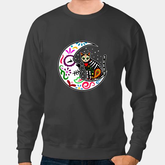 Cat Paws Sugar Skull Cat Moon Dia De Los Muertos Mexican Day of Deads 1 Sweatshirts
