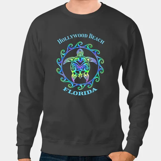 KV9 Turtle Hollywood Beach Florida Vacation Colorful Turtle Sweatshirts