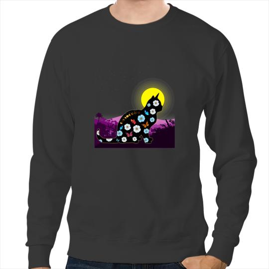 black cats Paws Gift For Women Cat Lover Groovy Moon Phase Cat Mom Sweatshirts