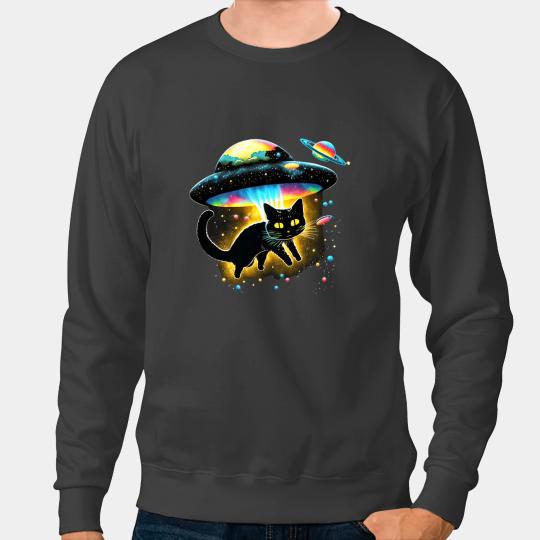 black cats Paws Tee Galaxy Cat Spaceship Alien Cat Sweatshirts