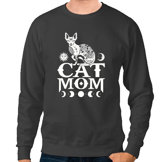 black cats Paws Gothic Cat Mom with Moon Phase Witchy Sphynx Cat Sweatshirts