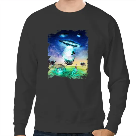 Cattle Cow Ufo Alien Abduction Turkey Thanksgiving Cow Funny Sweatshirts