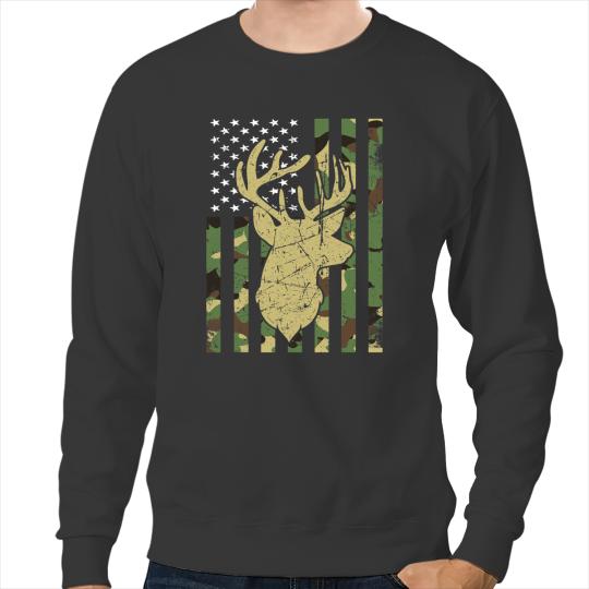 Deers Camo American Flag Buck Hunting Gift for Elk Deer Hunter Men 1 Sweatshirts