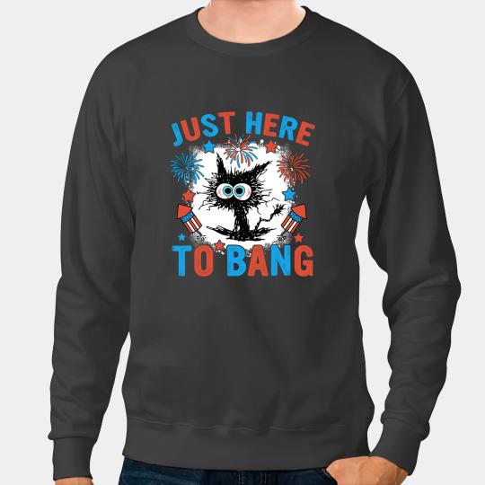 black cats Paws Bleached I Just Here To Bang 4th Of July black cats Patriotic Sweatshirts