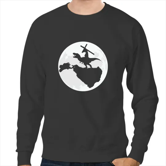 Dinosaur Dino Christian Religious Jesus Christian Moon Silhouette Dinosaur Sweatshirts