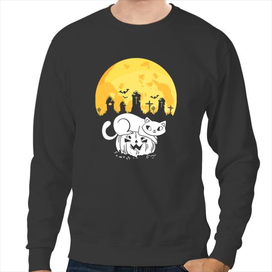 black cats Paws Jack O Lantern Scary Skull Moon Cat Pumpkin Face Sweatshirts