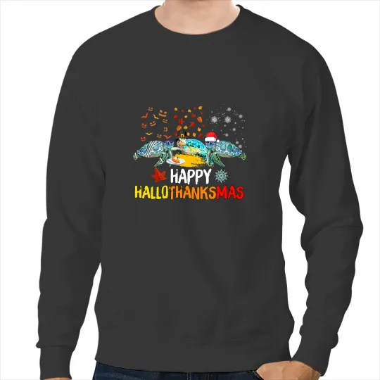 KV9 Turtle Happy Hallothanksmas Santa Turtle Halloween Thanksgiving 22 Sweatshirts