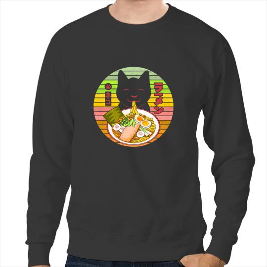 black cats Paws lover Ramen cute Black Daddy Cat Yakuza Lunch Sweatshirts