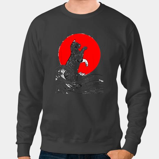 black cats Paws Retro Great Wave Japanese Cat 90s Aesthetic Sweatshirts