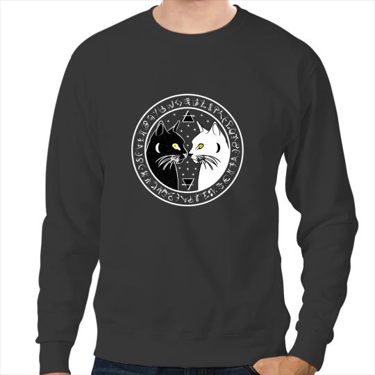 black cats Paws Witch Wicca Crescent Moon Norse Rune Pagan Themed Sweatshirts