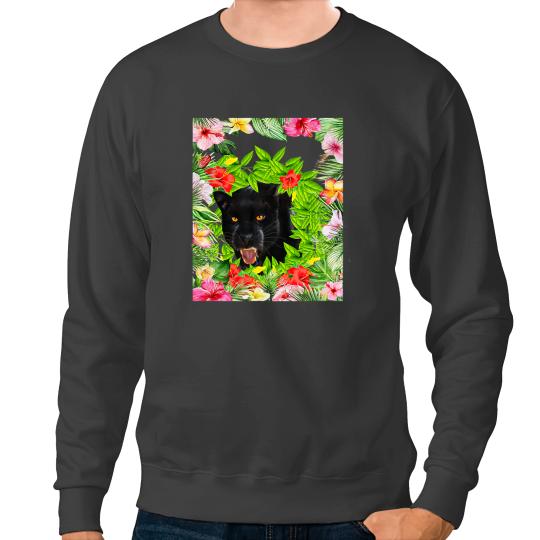 black cats Paws Black jaguarss panthers Cat In Ropical Floral Frame Sweatshirts