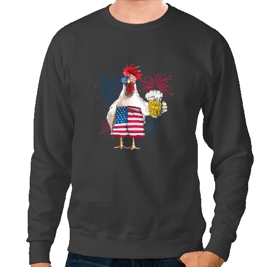 Chicken Poultry Cheer Beer American Flag Fireworks 2Chicken Lover Sweatshirts