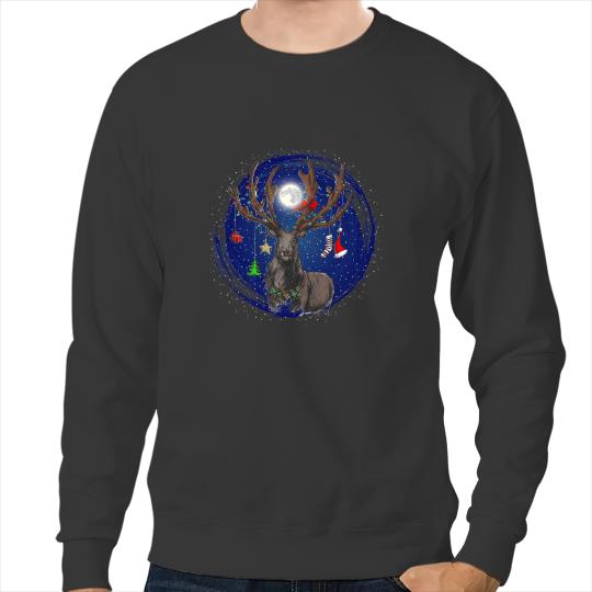 Deers Majestic Deer Christmas Eve Santas Deer with Full Moon Sweatshirts