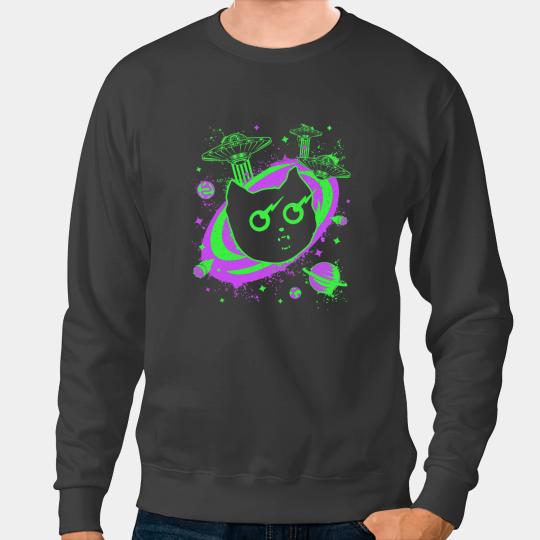 black cats Paws Galaxy Cat UFO Funny Cat With Laser Eyes Space Alien Graphic Sweatshirts