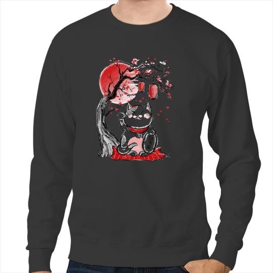 Cat Paws maneki neko lucky cat waving arm red Moon beckoning cat Sweatshirts