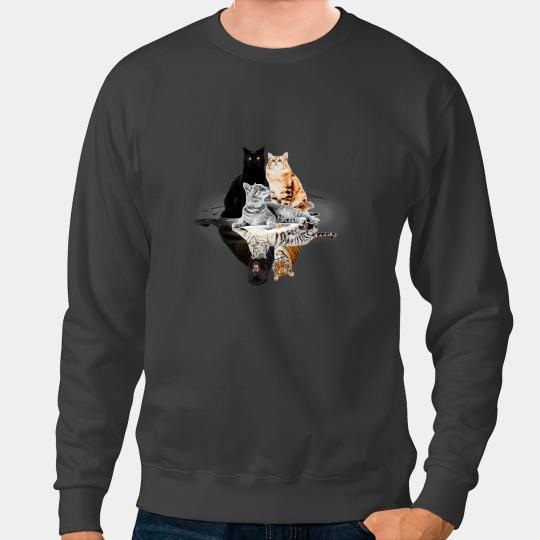 black cats Paws Reflection Mirror Cheetah Tiger Funny Sweatshirts