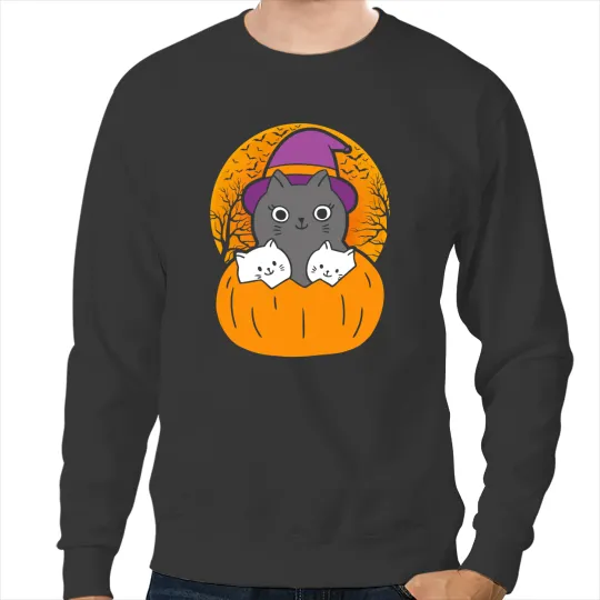 black cats Paws On Pumpkin Full Moon Pet Kitten Halloween Costume Sweatshirts