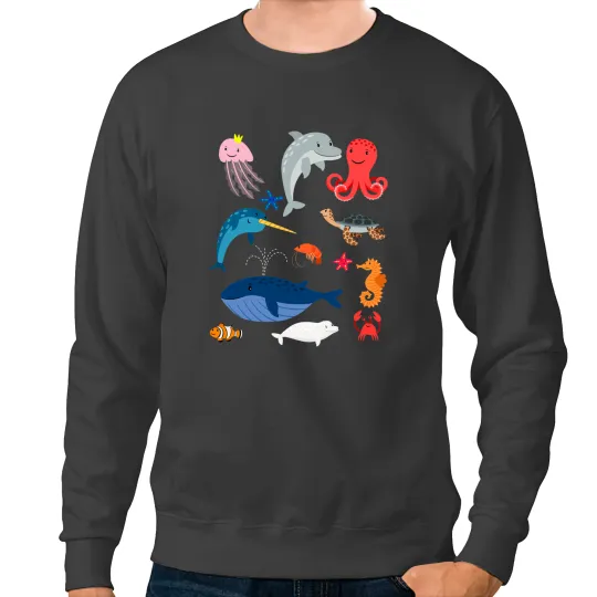 KV9 Turtle Dolphin Jellyfish Whale Fishes For Kids Sweatshirts