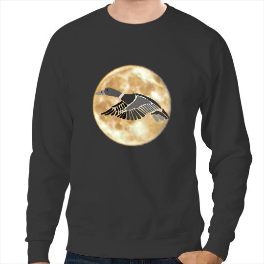 Duck Gift Smilemoretees Funny Mallard Duck with Moon Silhouette Sweatshirts