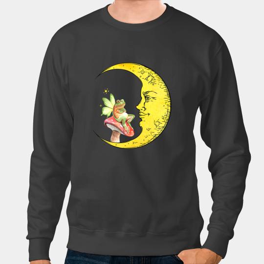 Frog Gift Cottagecore Fairy Frog Mushroom On The Moon Goblin Fairycore Sweatshirts