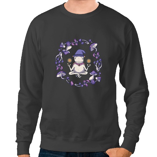 Frog Gift Cottagecore Frog Meditating Mushroom Celestial Boho Graphic 1 Sweatshirts