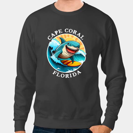 Ocean Shark Surf Life Cape Coral Florida Happy Surfing Shark Souvenir Sweatshirts