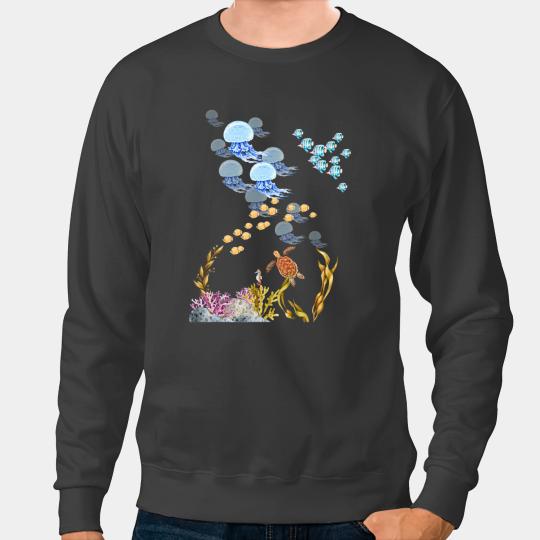 KV9 Turtle Ocean scene with turtle and jellyfish deep sea adventure Sweatshirts