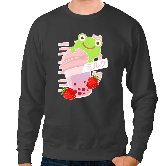Frog Gift Cottagecore Frog Strawberry Milk Kawaii Aesthetic Mushroom Sweatshirts