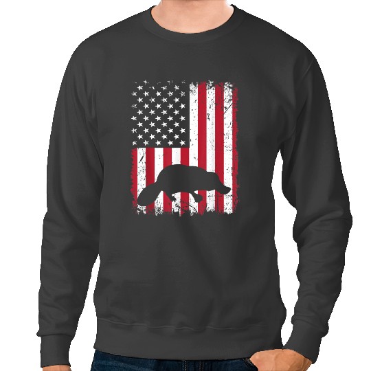 Platypus Gift vintages Retro Platypuses Animal Lovers American Flag Graphic Sweatshirts