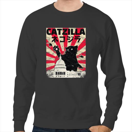 black cats Paws vintages Kitten Lover Cat Monster Japanese Aesthetic Catzilla Sweatshirts