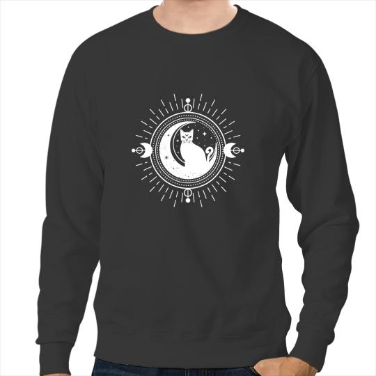 black cats Paws Witchy Aesthetic Mystic Cat Sun Moon Sacred Geometry Cute Sweatshirts