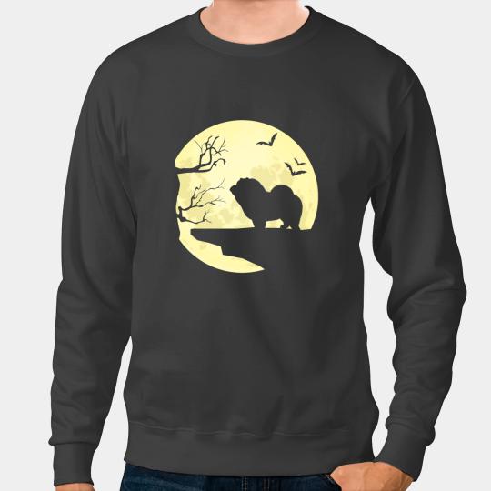 Halloween Chow Chow Silhouette Full Moon Dog Bats Trees Sweatshirts