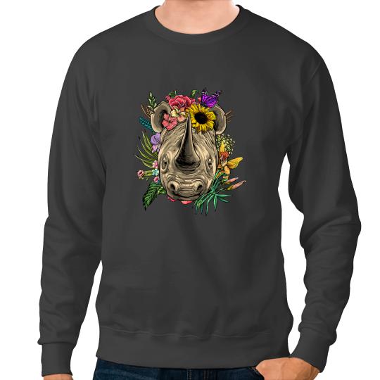 Rhino Gift Floral Rhinoceros Gardening Botanical Plant Flower Rhino Sweatshirts