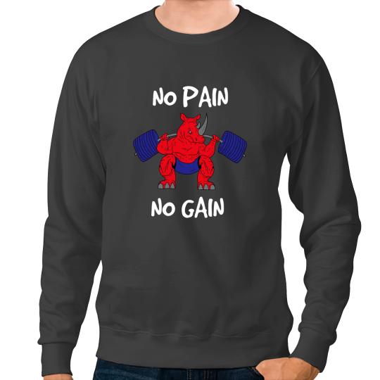 Rhino Gift No Pain No Gain Rhino Powerlifting Bodybuilding Sweatshirts