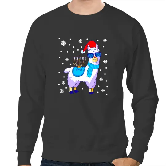 Lama Llama Hanukkah Llama Menorah Alpaca Santa Hat Christmas Chanukah Sweatshirts