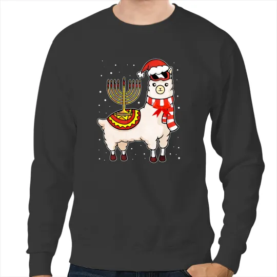 Lama Llama Menorah Hanukkah Llama Cute Alpaca Christmas Pajama Sweatshirts