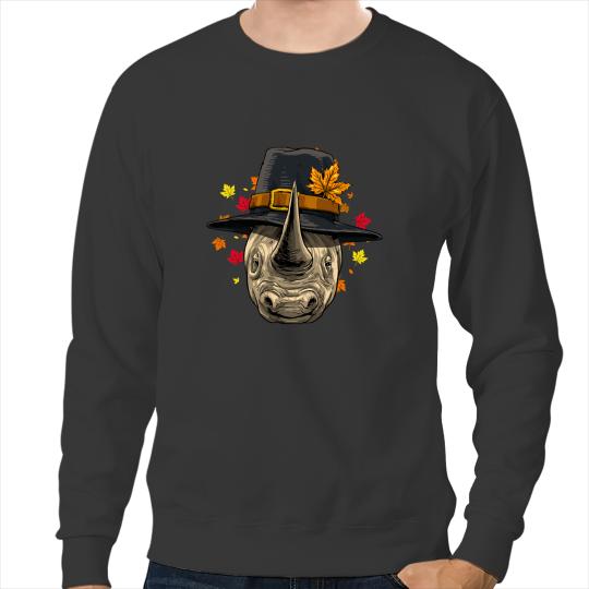 Rhino Gift Thanksgiving Rhinoceros Pilgrim Turkey Day Autumn Fall Rhino Sweatshirts