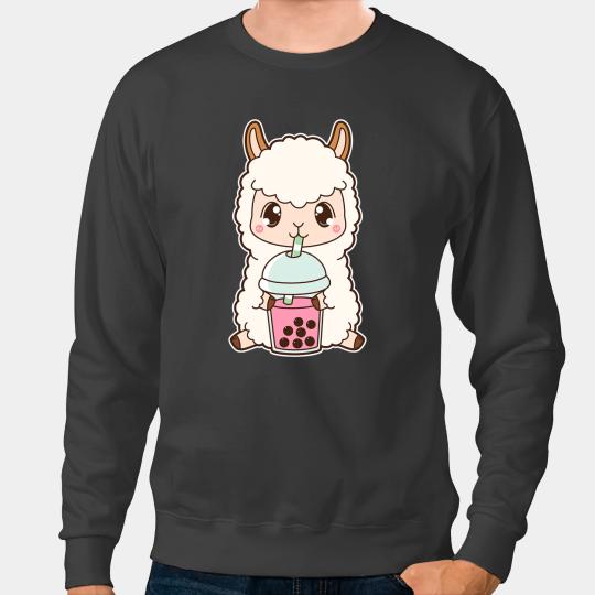 Lama Llama Kawaii Cute Boba Llama Alpaca Strawberry Bubble Milk Tea Sweatshirts
