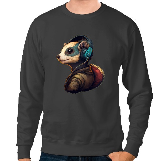Ferret Gift Wearing Gaming Headphone Video Game Gamers Sweatshirts