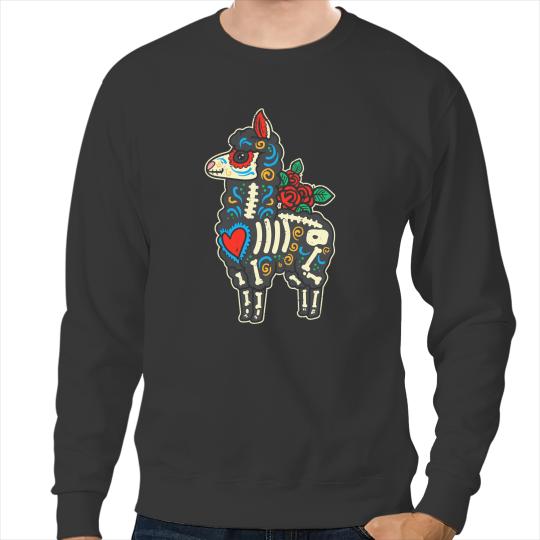 Lama Llama Sugar Skull Llama Alpaca Dia De Muertos Mexican Halloween Sweatshirts